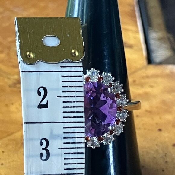 Rose de France Amethyst Red Garnet Sterling Silver Cocktail Ring Size 9 - Picture 6 of 8